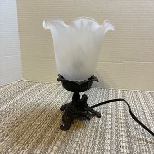 Andrea By‎ Sadek Tin Chi Table Lamp Bronze Leaf Cherub Drummer Trumpet Shade